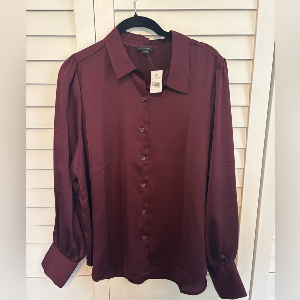 Ann Taylor Deep Red Collared Shirt